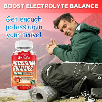 2 Pack Potassium Gummies for Adults, Potassium Chloride Gummies 1200mg Support Leg Cramps & Electrolyte Balance, Strawberry Flavor 120 Count