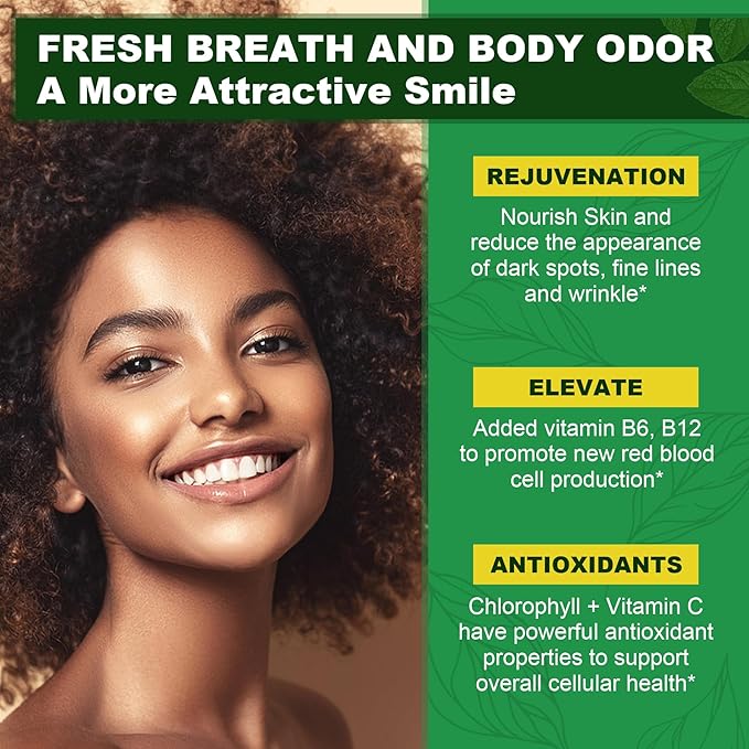 Chlorophyll Gummies, Super Green 18-IN-1 with Organic Chlorella Spirulina, Wheat Grass, Magnesium, Prebiotic Fiber for Internal Deodorant*,Comfort Digestion, Metabolism,Immune, Fresh Body Odor, 2Packs