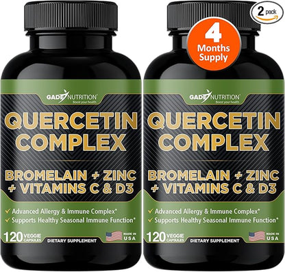 Gade Nutrition Organic Quercetin with Bromelain Vitamin C and Zinc | Immune Support Supplement Quercetin 500mg Capsules | Bioflavonoids Made in USA Third Party Tested