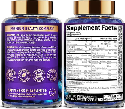 Biotin Gummies with Collagen - Hair Growth Support Skin, & Nail Strength - for Women & Men - Biotin 10000mcg | Keratin | Hyaluronic Acid | B-Complex | Saw Palmetto - Sugar-Free, Blueberry - 60 Gummy