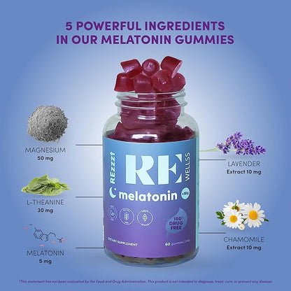Melatonin Gummies | 5mg Melatonin Sleep Support Gummy for Adults | Fall Asleep Supplement for Health | Magnesium L-Theanine Chamomile | Gluten & Gelatin Free, Sugar Free Sleep Aid | 2 Pack