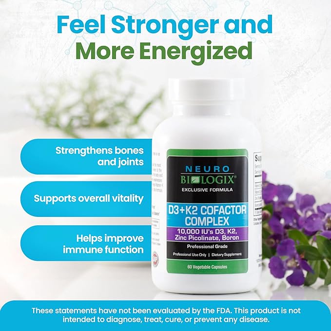 D3+K2 Cofactor Complex - Helps Maximize Vitamin D Benefits for Bone, Heart & Immune Support - Formulated with Vitamin D3, K2 (vitaMK7®), Zinc & Boron to Promote Efficient Calcium Utilization – 60 Caps