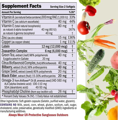 ANDREW LESSMAN Ultimate Eye Support 180 Softgels - 12mg Lutein, 6mg Zeaxanthin, Bilberry, Key Nutrients to Support Eye Health and Promote Healthy Vision. No Additives. Easy to Swallow Softgels