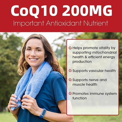 High Absorption CoQ10 200mg - Vegan, Gluten Free, Natural Supplement for Heart Health + Stamina Support + Brain Function - 120 Softgels, 60 Day Supply