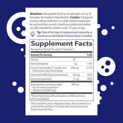 LifeSeasons Clinical Immunity - Elderberry Drink Mix - Protects & Fights for Healthy Immune Response - Immunity Booster - 3X Better Than Vitamin C - Serve Hot or Cold - Vitamin C + D + Zinc - (5 Pack)