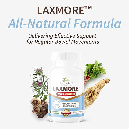 LAXMORE I Poop More Max Strength 100% Natural Plant-Based Supplement (120 Capsules)