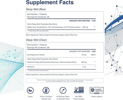 TAHIRO Sleep Well Supplement – Sleep Supplement with Kava, Valerian – Non-GMO Vegan Herbal Capsules Natural Formula – 28-Packets