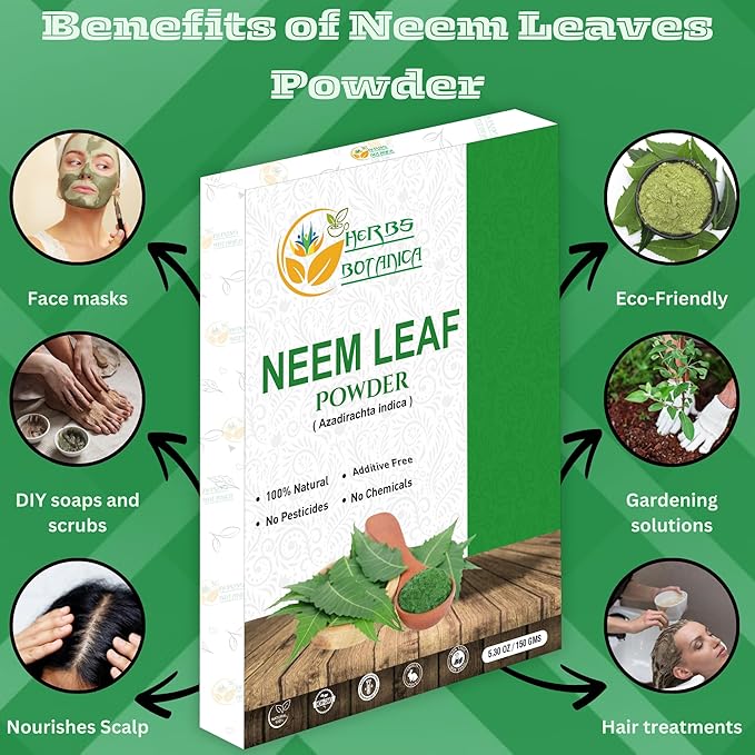 Neem Powder for Hair Growth, Skin Care & Detox Wildcrafted Bitter Neem Leaves Powder for Immune System Support, Digestive Health 5.3 oz