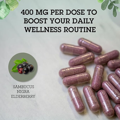 Quantum Health Black Elderberry Supplement Sambucus Nigra Extract 400mg Daily Immune Support & Wellness Boost of Powerful Antioxidants for Women & Men - 60 Capsules