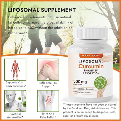 Liposomal Turmeric Curcumin 500mg - 60 Turmeric Curcumin Supplements Capsules