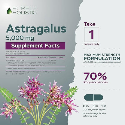 Astragalus Capsules 5,000 mg - 250 Capsules, 8+ Month Supply - Superior Strength Astragalus Root Extract 20:1 - Non GMO, Vegetarian & Vegan Friendly - Supports the Immune System & Cardiovascular