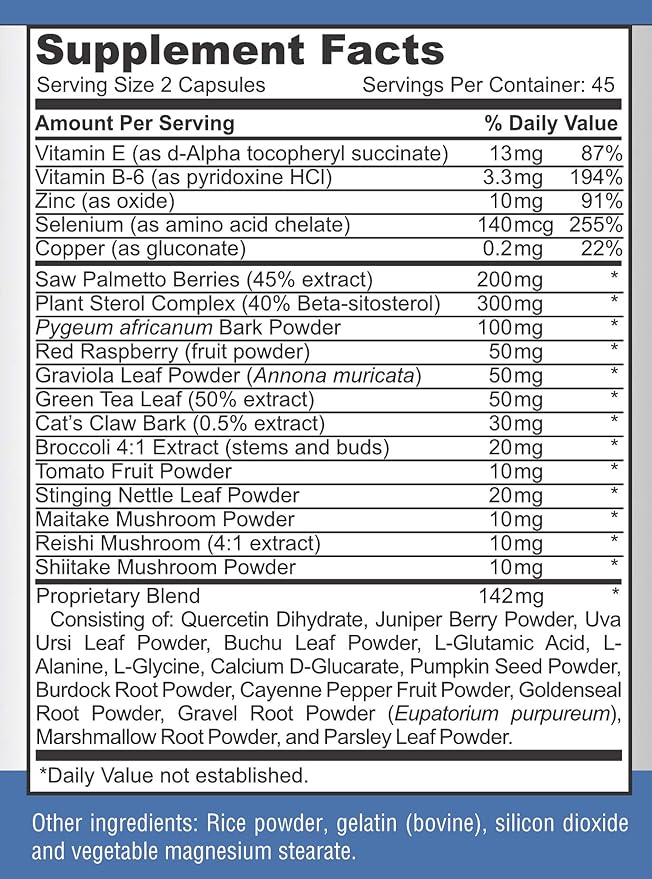 Prostate Support Formula for Men - Saw Palmetto, Plant Sterol, 33 Herbs, Bladder Control Pills to Reduce Frequent Urination & DHT Blocker to Prevent Hair Loss | Prostate Supplement | 90 Capsules
