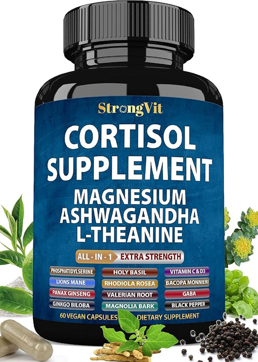 Cortisol Supplements for Women and Men with Magnesium, Ashwagandha & L-Theanine. High Cortisol Reducer, Manager, Detox, Lower and Control. Sleep Support & Stress Relief, USA