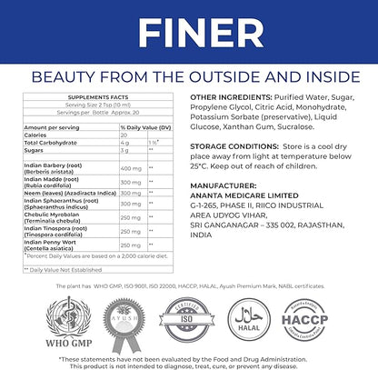Finer Skin Health Supplement Liquid Supplement, Natural Formula, 6.76 Oz
