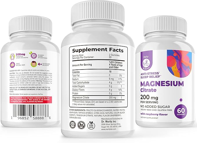 Elderberry Gummies for Kids and Magnesium 200 mg Gummies Sugar-Free - Healthy Immune System Booster and Health Support with Elderberries Extract with Magnesium Calm Chews for Kids & Adults Sugar-Free