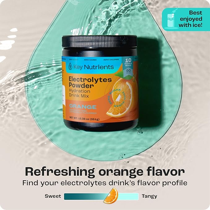 KEY NUTRIENTS Multivitamin Electrolytes Powder No Sugar - Tangy Orange Electrolyte Powder - Endurance & Energy Supplement - Hydration Powder - No Calories - 90 Servings - Made in USA