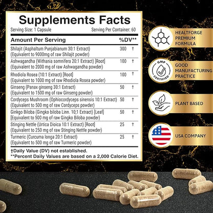 Shilajit, Ashwagandha Capsules & Sea Moss Capsules Black Seed Oil Capsules Ashwagandha, Turmeric - Shilajit for Woman Men Immune Support Rhodiola Rosea, Shilajit 60 Capsules & Sea Moss 60 Capsules Set