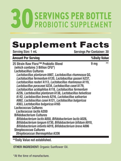 Nature's Truth Raw Flora USDA Organic Liquid Probiotic | Doctor Formulated | 25 Billion Live Strains | Vegan & Gluten Free Supplement for Men and Women