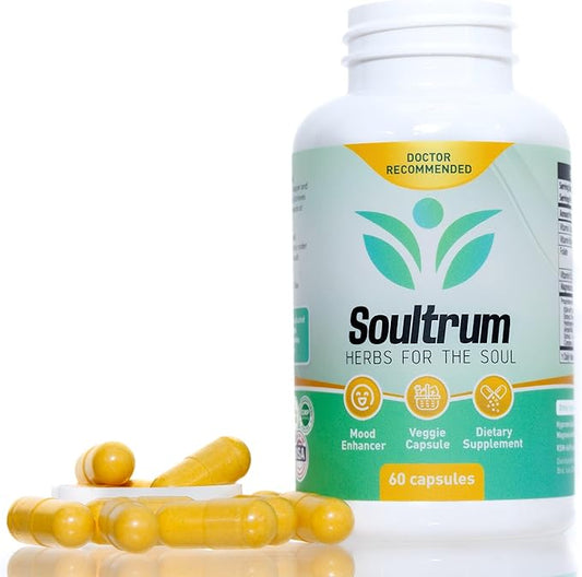 Daily Herbal Supplement for Mood Enhancement and Happiness with Ashwangandha, Omega 3 Fatty Acids, Magnesium, Turmeric, 5-HTP, Rhodiala Rosea, Probiotics, L-Theanine, Vitamin D, Saffron, B-Complex
