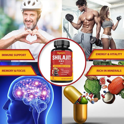 Shilajit Himalayan Capsules - 3 Month Supply - Combined Ashwagandha, Ginseng, Saw Palmetto, Maca, Tribulus, Chaga, Black Pepper