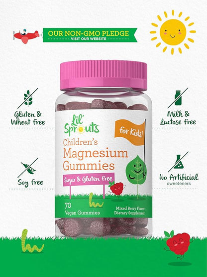 Lil' Sprouts Children's Magnesium Gummies | 70 Count | Mixed Berry Flavor | Sugar Free | Vegan, Non-GMO & Gluten Free