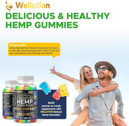 WELLUTION Sugar-Coated Hemp Gummies – High Potency 2,985,000 MCG – Natural Fruity Bears for Relaxation and Peace - Fast-Acting - 60ct