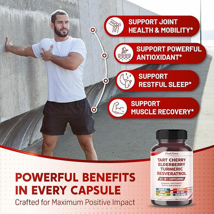 Tart Cherry Elderberry Turmeric Resveratrol - Rich in Antioxidants, Support Joint Health - Made in The USA