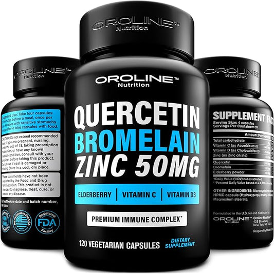 Quercetin 500mg Supplement with Sambucus Elderberry, Bromelain, Vitamin C, Zinc 50mg, & Vitamin D3 5000 IU - Antioxidant & Immune Health Support Zinc Quercetin - 6 in 1 Black Elderberry Supplement