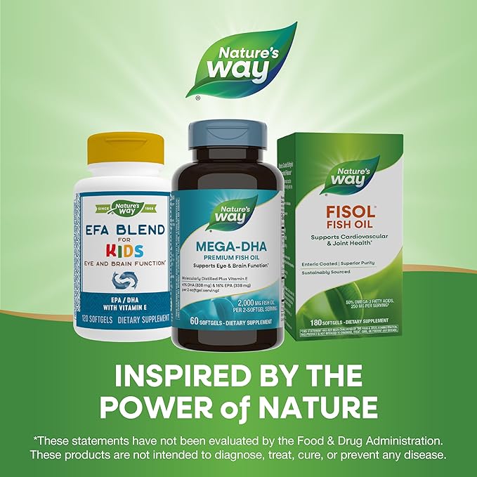 Nature's Way Mega-DHA Premium Fish Oil, Supports Eye and Brain Function*, Omega-3, 2,000 Fish Oil mg per 2-Softgel Serving, 60 Softgels (Packaging May Vary)