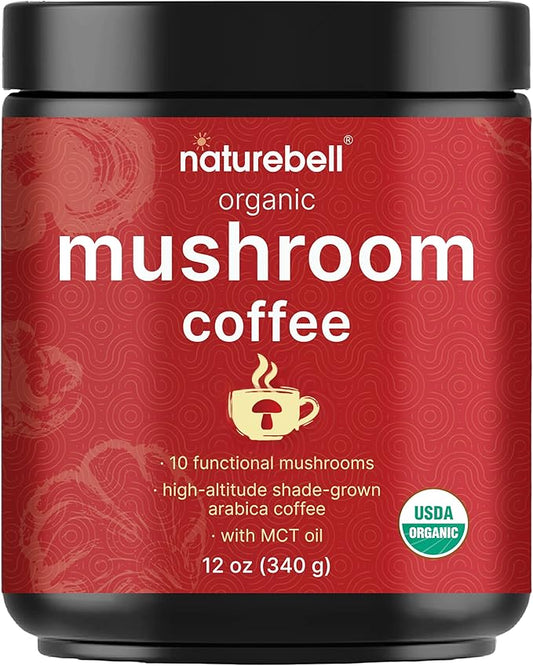 Organic Mushroom Coffee with MCT Oil, 12oz (85 Servings) | 10 in 1 Adaptogenic Mushrooms – Lions Mane, Shiitake, Reishi & More – Energy, Immune Booster & Brain Health Support – No Fillers