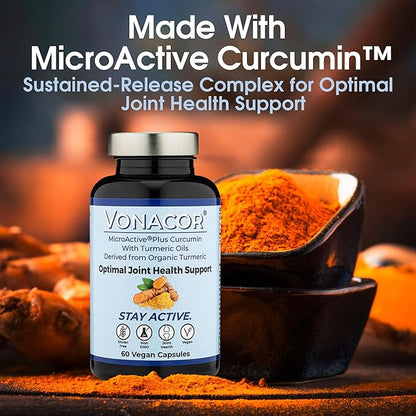 Highly Absorbable MicroActive Curcumin with Turmeric Oil Extract 500mg for Optimal Joint Health, Vegan, Non-GMO, Gluten-Free, 60 Vegan Capsules
