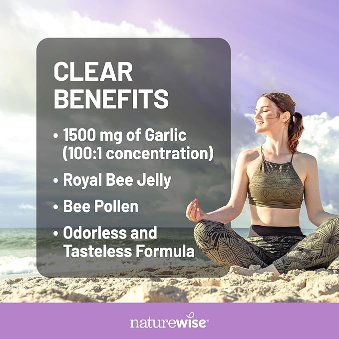 NatureWise Odorless Garlic Pills 1500 mg - with Royal Bee Jelly & Pollen - Herbal Supplement for Heart Health + Immune System + Antioxidants - Gluten-Free, Non-GMO - 60 Softgels [2-Month Supply]