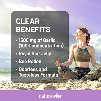 NatureWise Odorless Garlic Pills 1500 mg - with Royal Bee Jelly & Pollen - Herbal Supplement for Heart Health + Immune System + Antioxidants - Gluten-Free, Non-GMO - 60 Softgels [2-Month Supply]