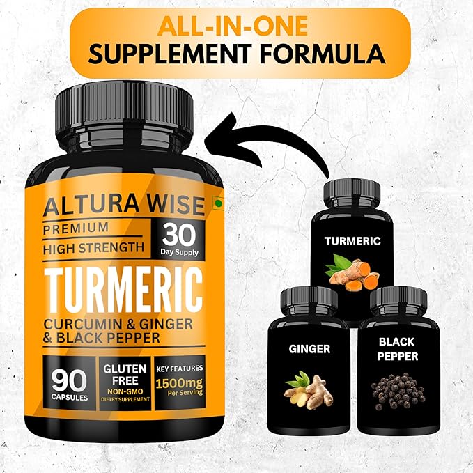 Turmeric Curcumin with Ginger & Black Pepper – Extra Strength Joint & Digestion Support – Natural, Non-GMO – Ultra High Absorption Turmeric Supplement – 1500mg, 90 Count