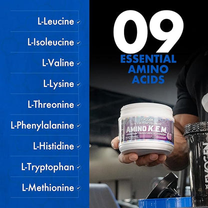 Evogen Amino K.E.M. - EAA & BCAA Powder Pump Volumizer | BCAAs Amino Acids Supplement for Blood Flow, Muscle Growth, & Hydration | Grape Cotton Candy | 30 Servings