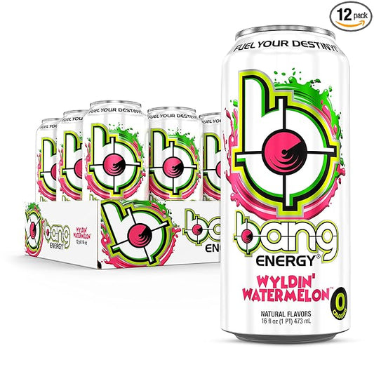 Bang Energy Wyldin’ Watermelon, Sugar-Free Energy Drink, 16-Ounce (Pack of 12)