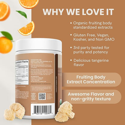 Charlotte's Web Focus Support Mushroom Gummies for Focus and Energy w/Lion’s Mane, Natural Cognitive Support Lions Mane Gummies for Adults — Tangerine Flavor (30 Servings)