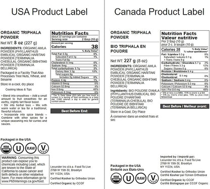 Food to Live Organic Triphala Powder, 8 Ounces – Natural Detox, Blend from Fruits Amalaki, Haritaki and Bibhitaki, Non-GMO, Perfect for Tea and Smoothies, Vegan, Kosher, Bulk