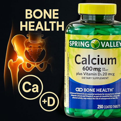 Spring Valley Calcium 600 mg Plus Vitamin D3, 250 Coated Tablets. Bone Health Support Supplement. 800 IU Vitamin D per Tablet Bundle with 45 Diabetes Decoded