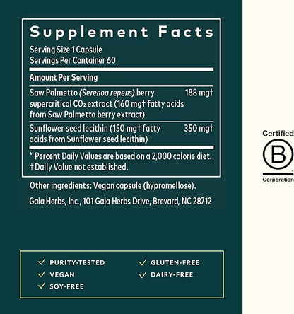 Gaia Herbs Saw Palmetto - Supports Healthy Prostate Function for Men - Contains Saw Palmetto and Sunflower Seed Lecithin to Support Men’s Health - 60 Vegan Liquid Phyto-Capsules (30-Day Supply)