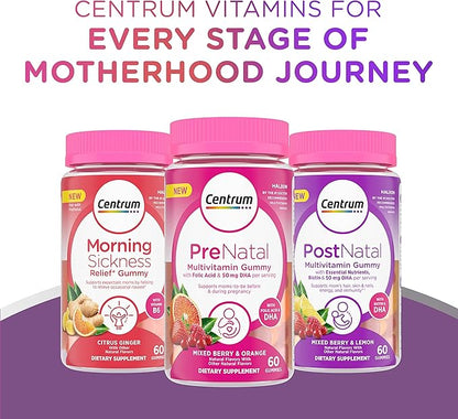 Centrum Postnatal Multivitamin Gummies with Biotin and DHA, Mixed Berry and Lemon Flavors - 60 Count, 30 Day Supply