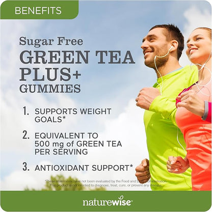 NatureWise Green Tea Gummies - Keto, Sugar Free - Supports Fitness Goals for Women & Men - 500mg Green Tea + Raspberry Ketones, Garcinia Cambogia - Vegan, No Gluten - 90 Count[45-Day Supply]