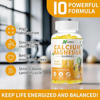 Calcium Magnesium Zinc Gummies with Vitamin D3, ashwagandha Supplement - High Potency Enhanced Absorption - Pineapple Flavor-180 Count