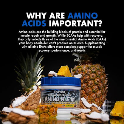 Evogen Amino K.E.M. - EAA & BCAA Powder Pump Volumizer | BCAAs Amino Acids Supplement for Blood Flow, Muscle Growth, & Hydration | Tropic Thunder | 30 Servings