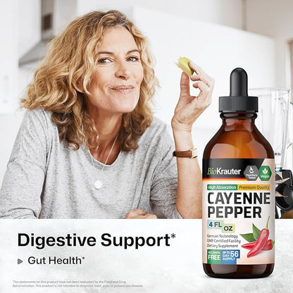 BIO KRAUTER Cayenne Pepper Extract Liquid - Pure Capsaicin Extract - Liquid Cayenne Pepper Drops for Digestive Support - Sugar & Alcohol Free 4 Fl.Oz.