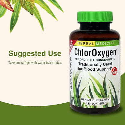 Herbs Etc. ChlorOxygen Chlorophyll Concentrate - Aids Healthy Blood Circulation - High-Altitude Environment Support - Energy Support - 120 Softgels (120 Servings)