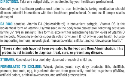 XYMOGEN D3 2000 - Bioavailable Vitamin D3 2000 IU (50 mcg) - High Potency Vitamin D Supplement to Support Immune Health, Bone + Heart Health (240 Softgels)