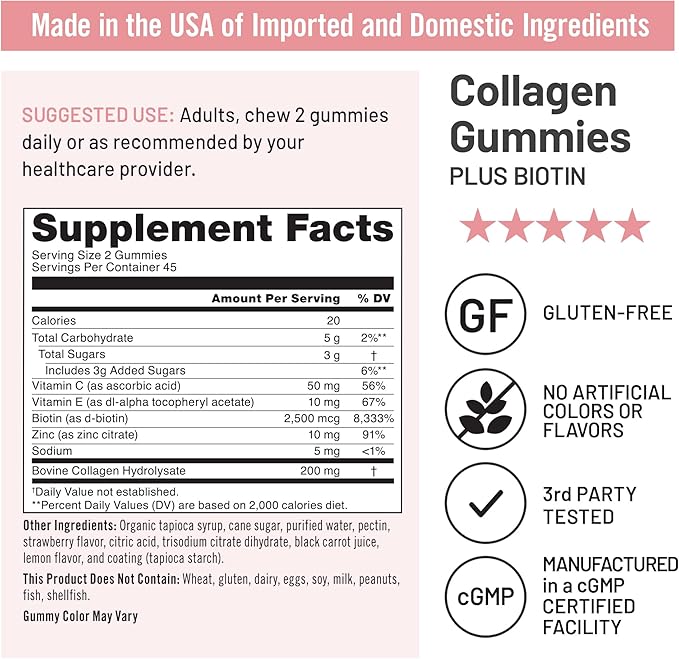NatureWise Collagen Gummies - Hydrolyzed Collagen Gummies - Type 1 & 3 Peptides for Women + Biotin, Vitamin C, E, & Zinc for Hair Skin and Nails Support - 90 Count[45-Day Supply]