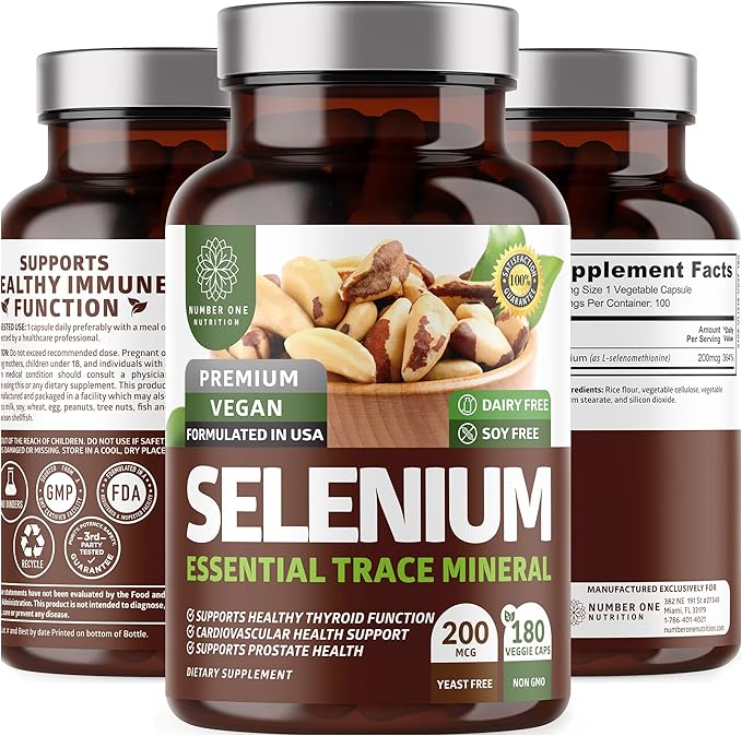 N1N Premium Pure Selenium [200MCG, Max Absorption] Essential Trace Mineral to Support Immunity and Prostate Function, 180 Veg Caps