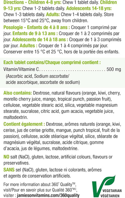 Jamieson Chewable Vitamin-C 500mg Value Supplement Pack(330 Count), Mixed 3 Flavors
